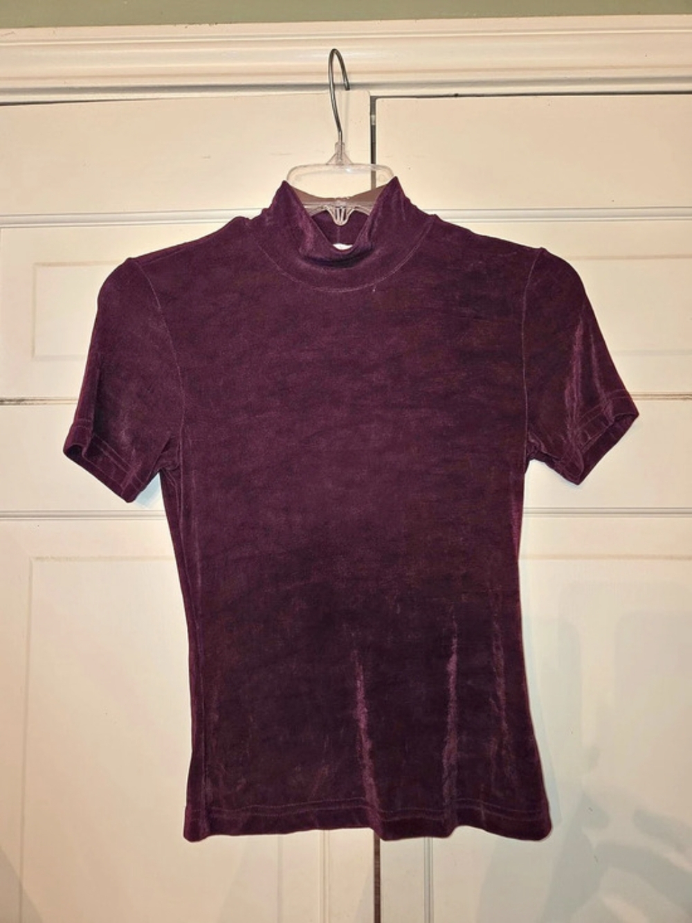 XOXO Velvet Mock Neck Short Sleeve Top Purple Small